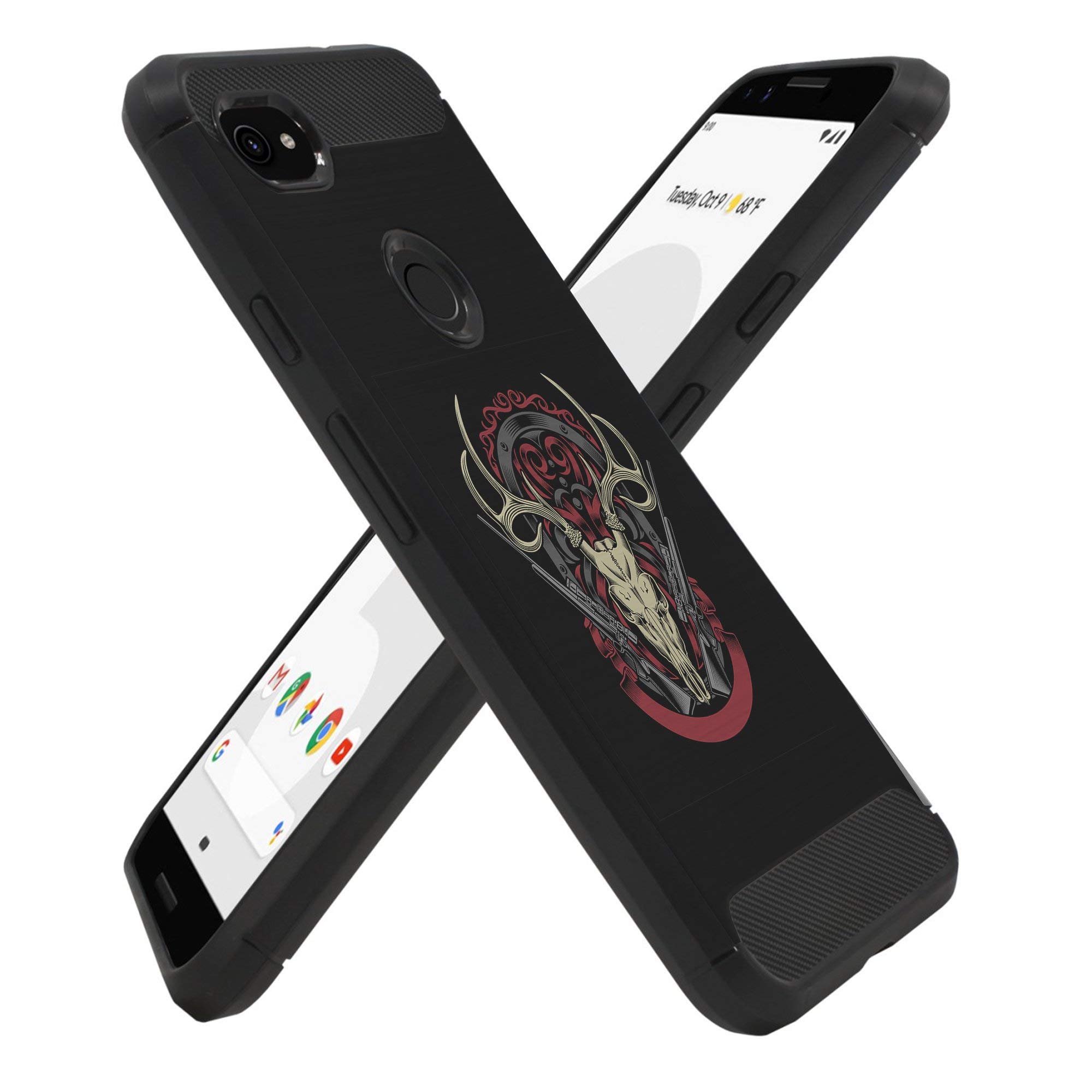 Google Pixel 3A XL Case - Shockproof Carbon Fiber Cover (Deer Skull) for Outdoor Protection