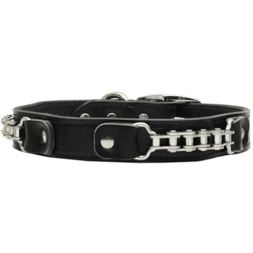 Mirage Pet Products Black Leather Dog Collar with Bike Chain Design - Durable & Stylish for Walking, Training & Outdoor Adventures
