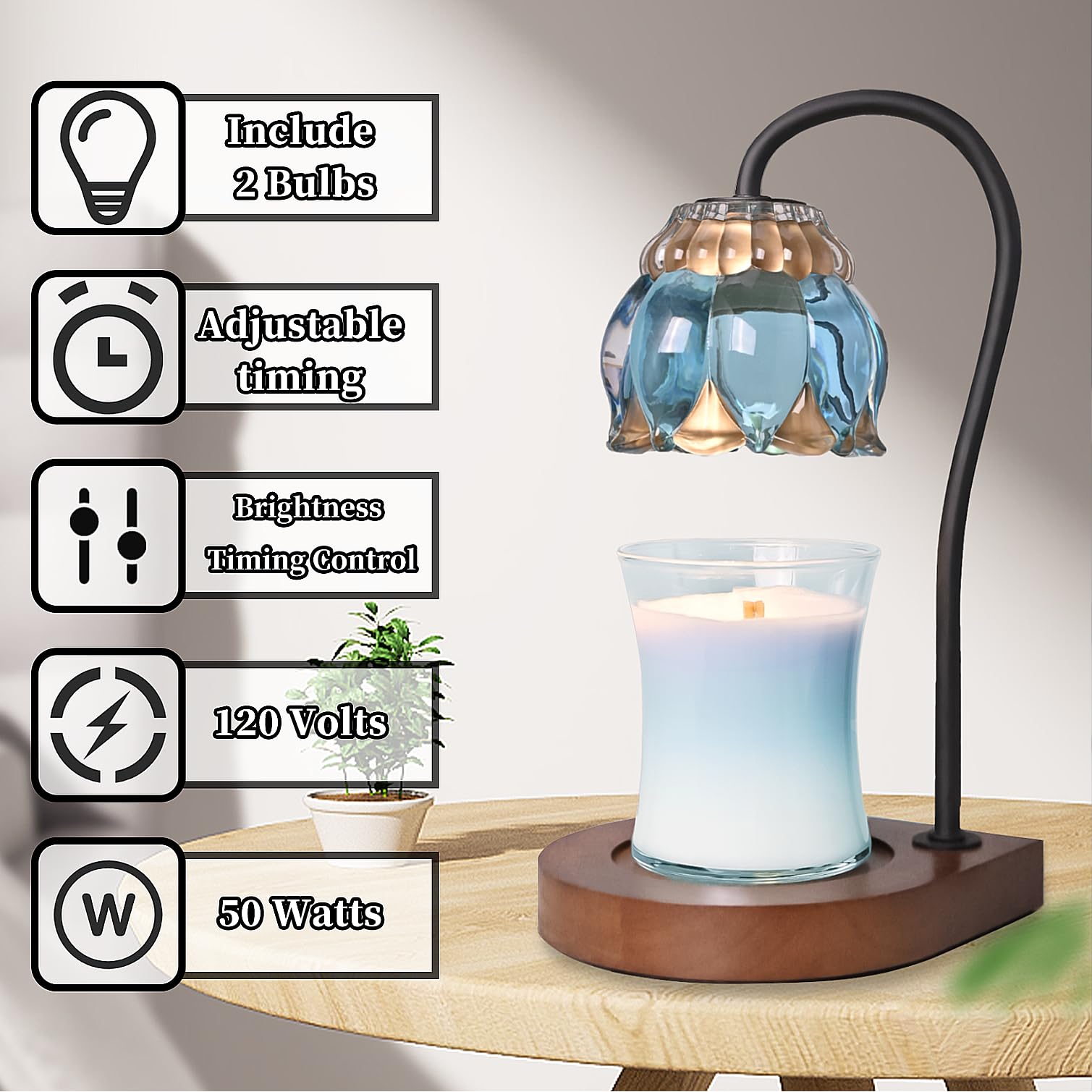 Electric Candle Warmer Lamp with Timer - Dimmable Jar Candle Melter for Home Decor, Compatible with All Jar Candles, Perfect Gift for Women & Mom (Sky Blue) - Create Cozy Ambiance for Bedroom, Living Room & Relaxation
