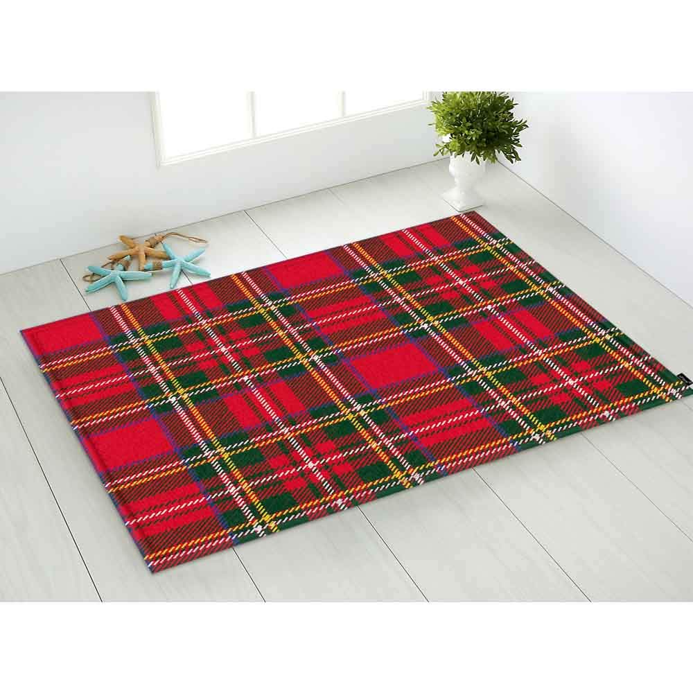 Premium Tartan Plaid Doormat - Soft Flannel Fabric with Thick Sponge - Red, Black, Green Scottish Christmas & New Year Decor - Ideal for Bathroom, Kitchen, Entryway & Holiday Home Decor