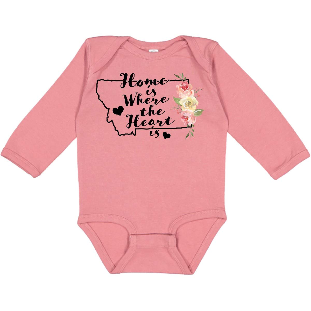 Inktastic Montana Home is Where The Heart is Watercolor Long Sleeve Baby Bodysuit - Soft Cotton Onesie for Newborns & Infants - Perfect for Family Photos, Holidays & Everyday Wear