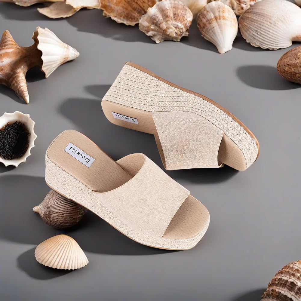 Erocalli Women's Platform Wedge Espadrilles - Slip On Open Toe Bohemian Beach Sandals | Perfect for Summer Vacations, Beach Parties & Casual Outings