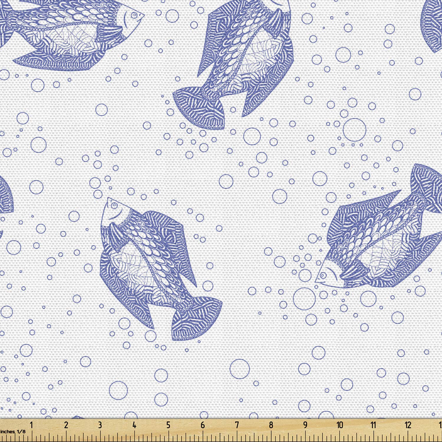 Ambesonne Underwater Fabric by The Yard - Fishes Swimming in Sea Bubbles Marine Animals Ocean Doodle Print, Decorative Upholstery Fabric for Sofa, Curtains & Home Decor (10 Yards, Dark Teal Blue White) - Perfect for Coastal Themed Living Rooms, Beach House Decor & DIY Craft Projects