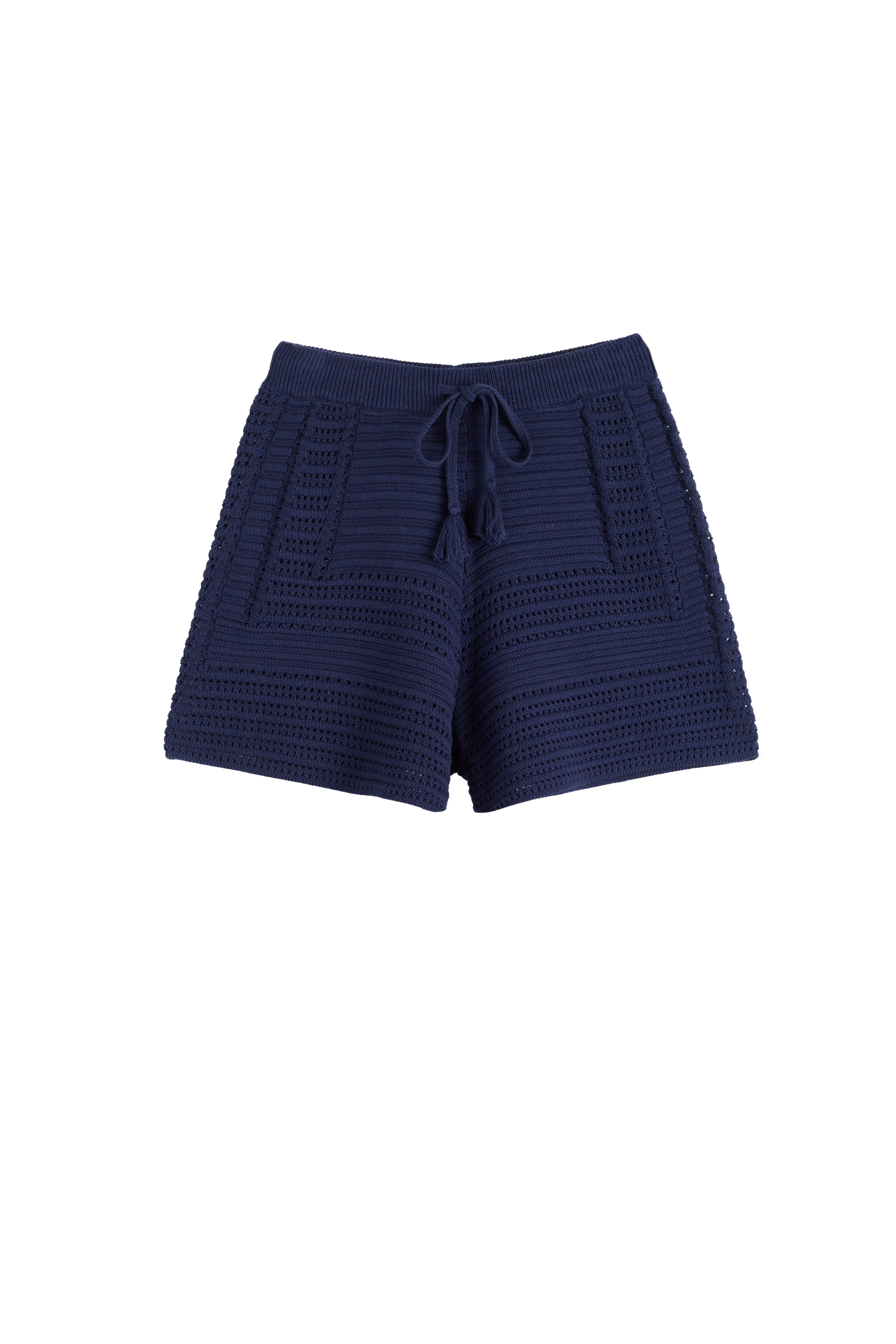 Navy Blue Cotton Crochet Shorts for Women - Comfortable Summer Beach Shorts with Lace Trim - Perfect for Vacation, Poolside, and Casual Outings