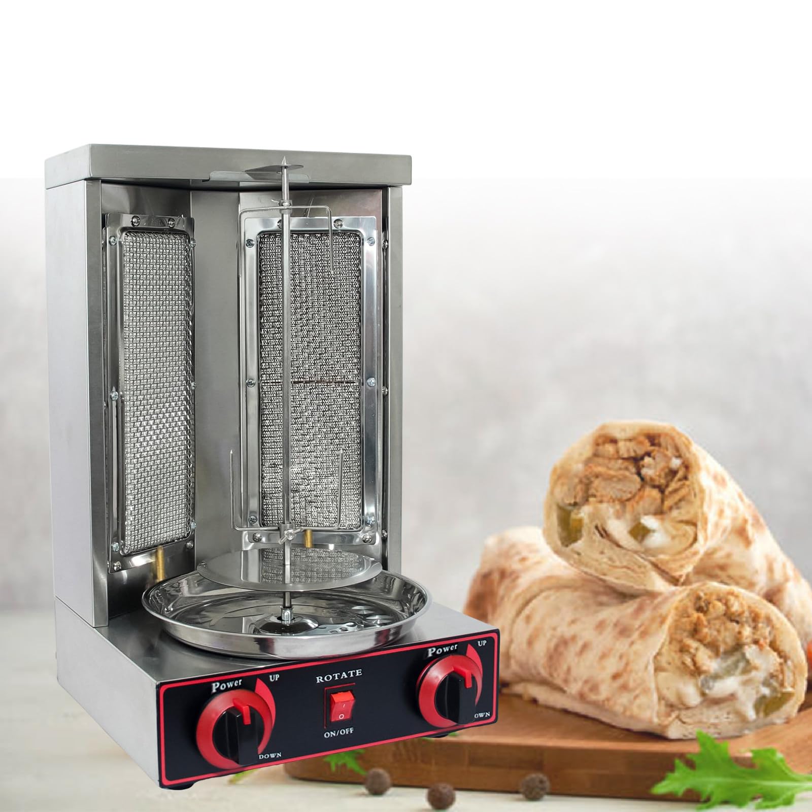 Commercial Shawarma Machine - 2 Burner Propane Gas Vertical Doner Kebab Grill & Gyro Rotisserie Broiler (220V, Silver) | Perfect for Restaurants, Food Trucks & Middle Eastern Cuisine Businesses