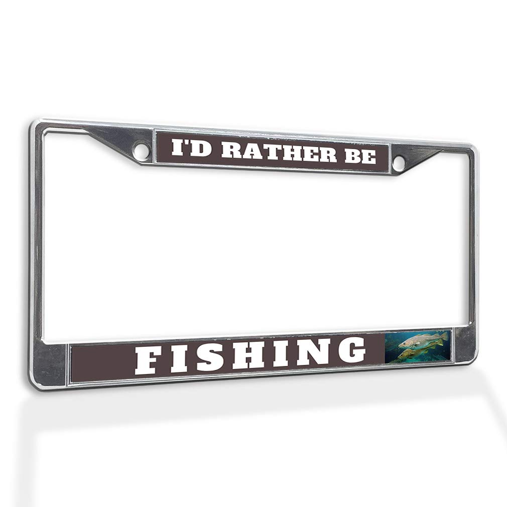 Rustproof Metal License Plate Frame - 'I'd Rather Be Fishing' Design - Weatherproof Car Accessories - Chrome Finish with 2 Hole Mounting - Perfect for Outdoor Enthusiasts & Fishing Lovers