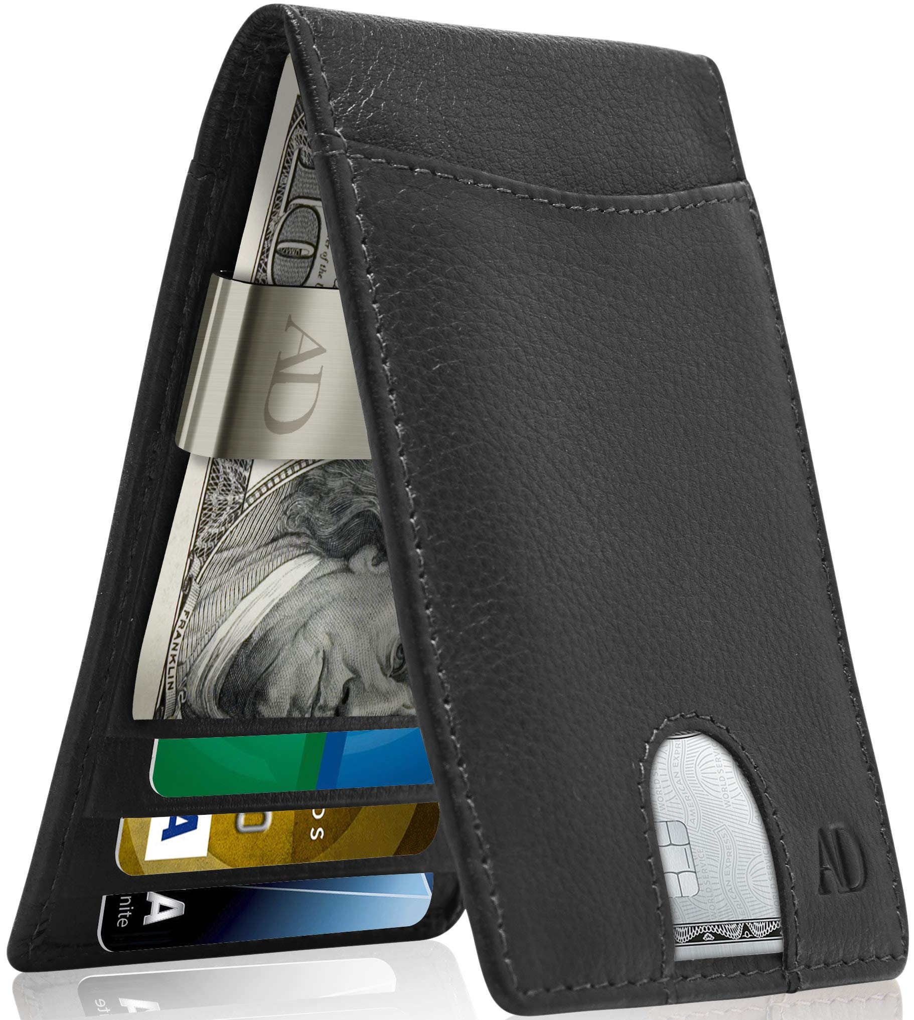 Premium Genuine Leather Men's Wallet - Slim RFID Blocking Bifold with Money Clip | Credit Card Holder for Front Pocket | Perfect for Everyday Use, Travel & Business