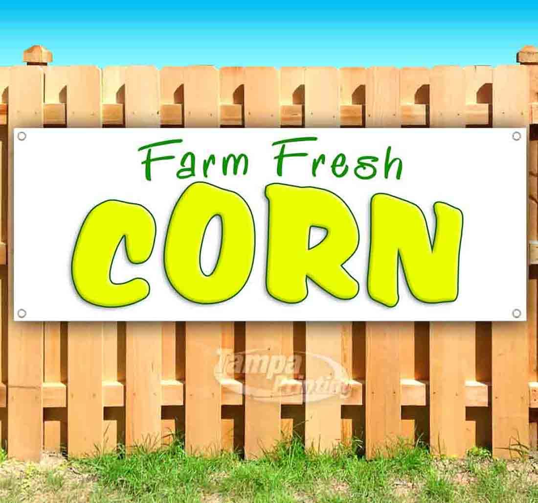 Farm Fresh Corn Banner 13 oz - Heavy-Duty Vinyl Non-Fabric Sign with Metal Grommets - Perfect for Farmers Markets, Grocery Stores & Agricultural Events
