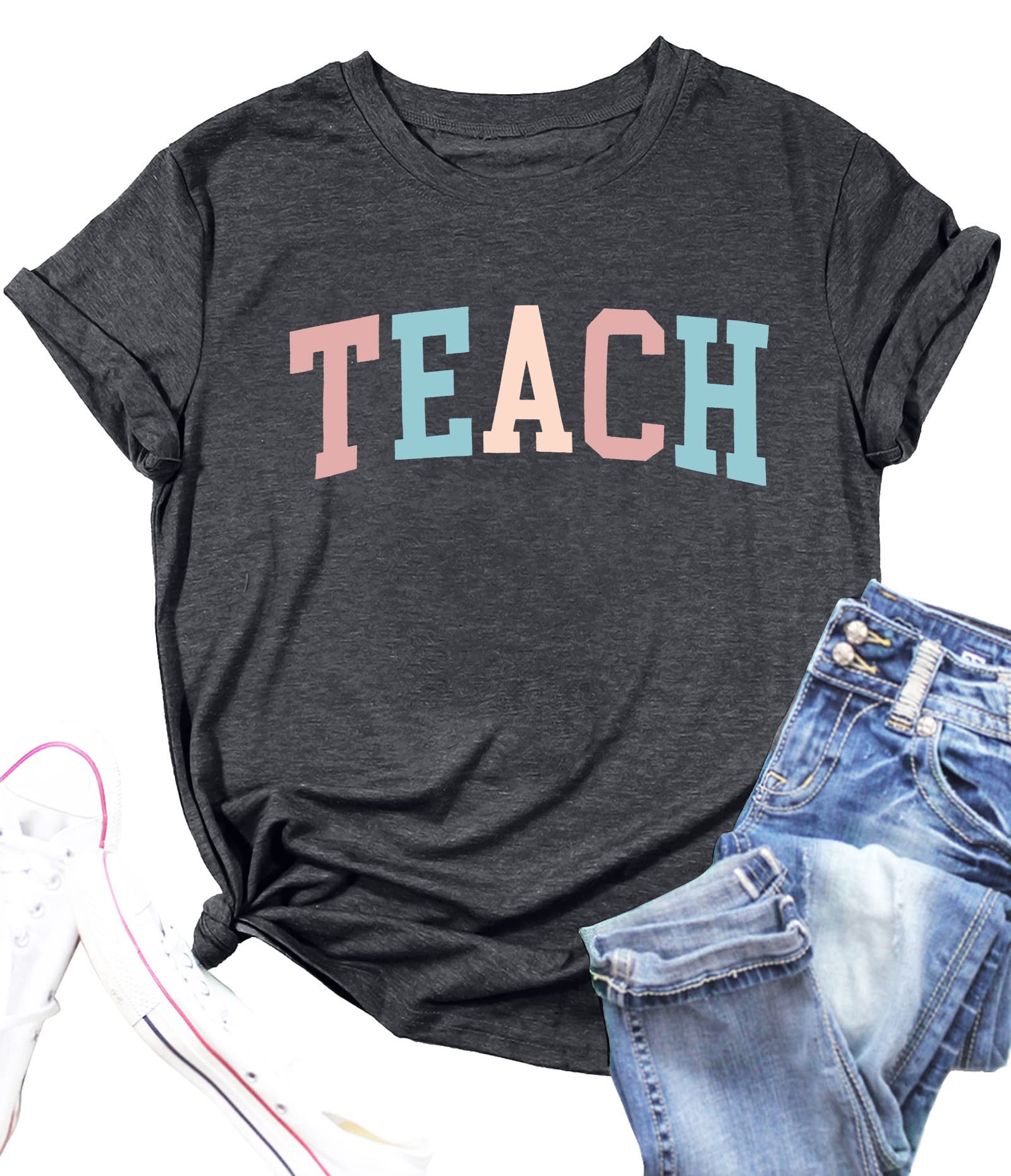 Funny Teacher T-Shirts for Women - Printed Graphic Short Sleeve Tee - Perfect Teacher Appreciation Gift & Casual Wear for School, Classroom & Everyday Use