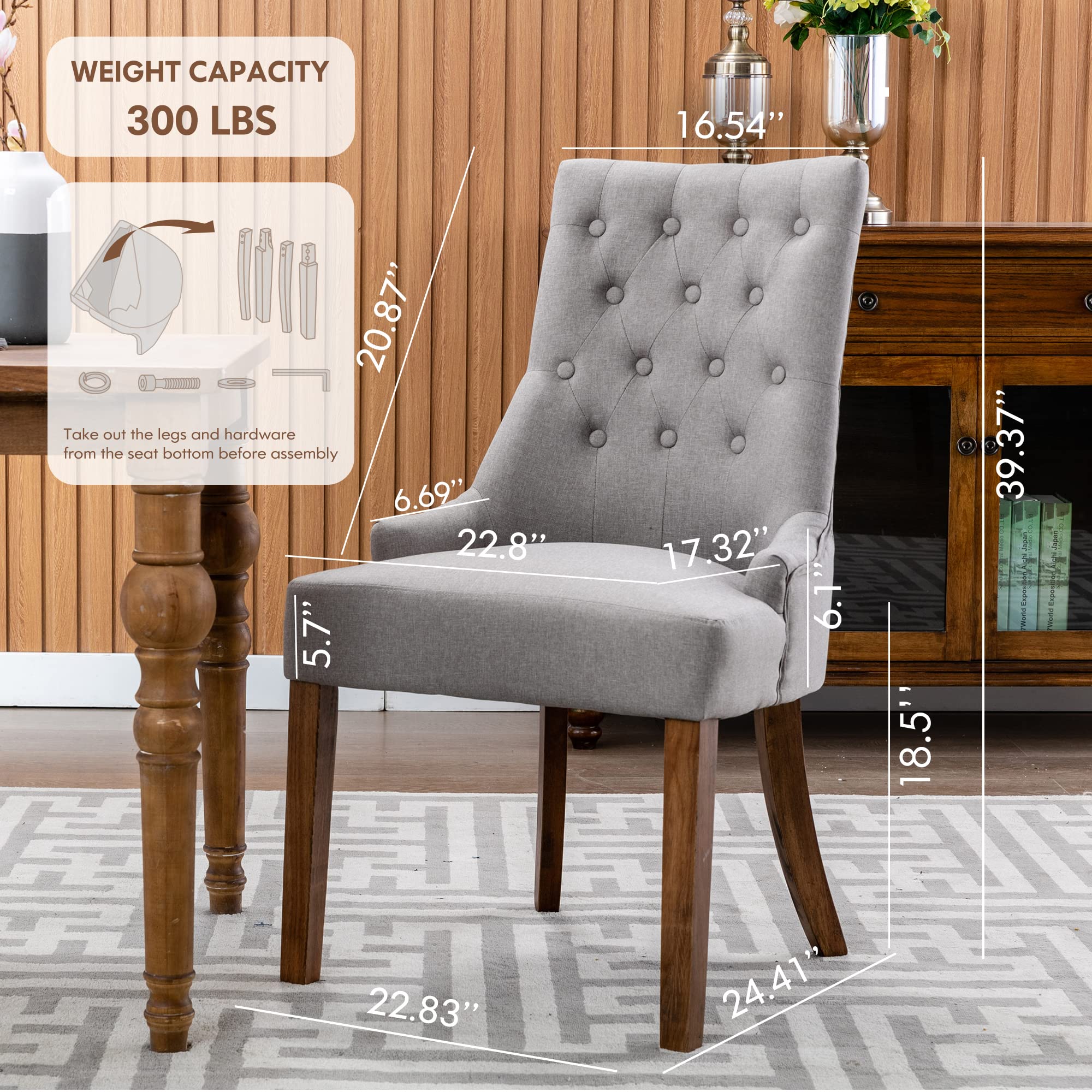 COLAMY 4-Piece Wingback Upholstered Dining Chair Set - Tufted Fabric Side Chairs for Dining Room, Living Room & Kitchen - Light Grey Home Decor | Perfect for Formal Dining, Breakfast Nook & Cozy Seating Areas
