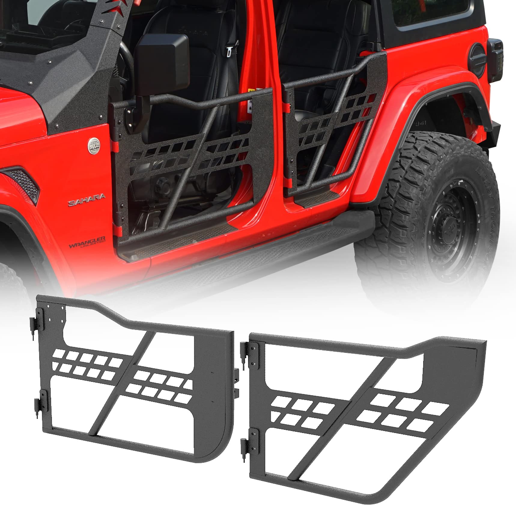 Hooke Road Front & Rear Tubular Half Doors for 2018-2025 Jeep Wrangler JL & 2020-2025 Gladiator JT (4-Door Set) - Off-Road Adventure & Open-Air Driving Upgrade