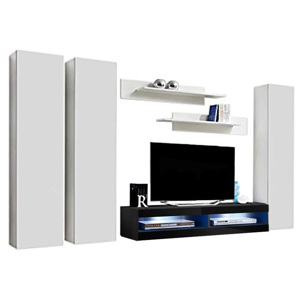 Modern Floating TV Stand with Storage & LED Lights - Wall-Mounted Entertainment Center for Bedroom & Living Room - White/Black TV Console with Shelves - Perfect for Small Spaces & Home Theater Setup
