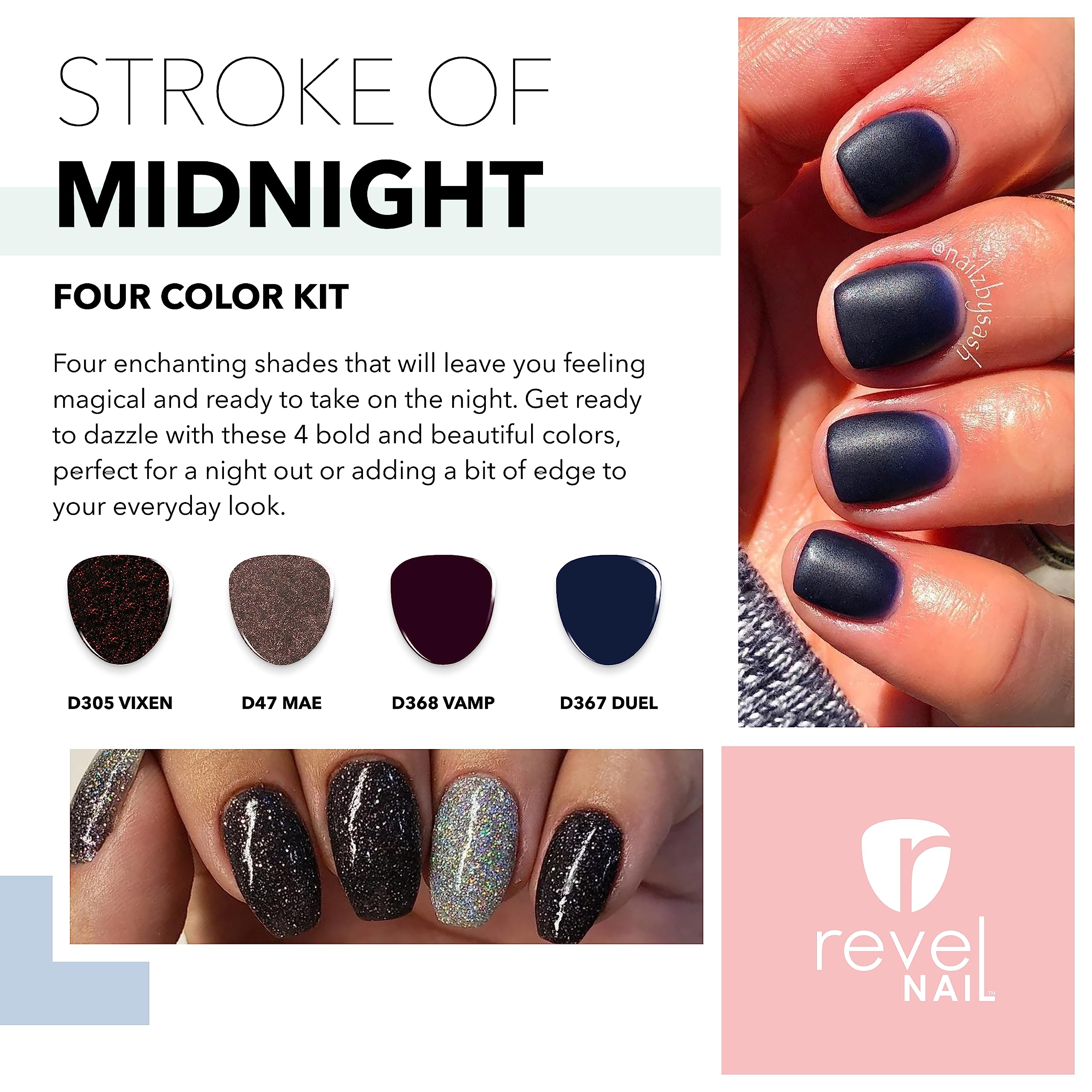 Revel Nail Dip Powder - Glitter Nail Polish Kit with Vitamin E & Calcium, Chip-Resistant DIY Manicure Set (4-Pack) for Salon-Quality Nails at Home, Perfect for Parties, Weddings & Special Occasions