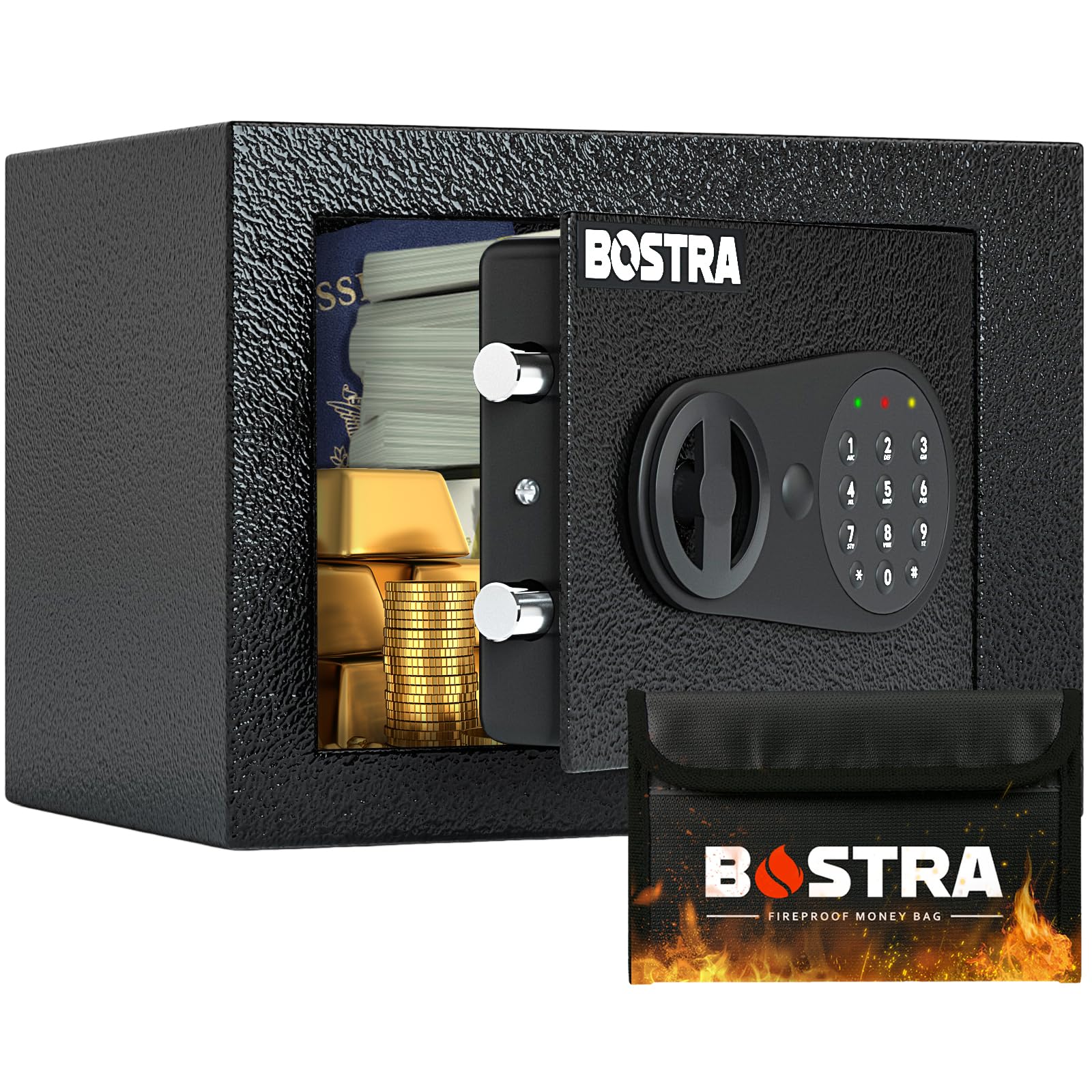 Fireproof Safe Box with Digital Keypad & Sensor Light - 0.23 Cubic Security Safe for Home, Money, Jewelry & Documents - Portable Small Safe with Fireproof Bag, Keys & Passcode - Perfect for Bedroom, Office or Travel Use