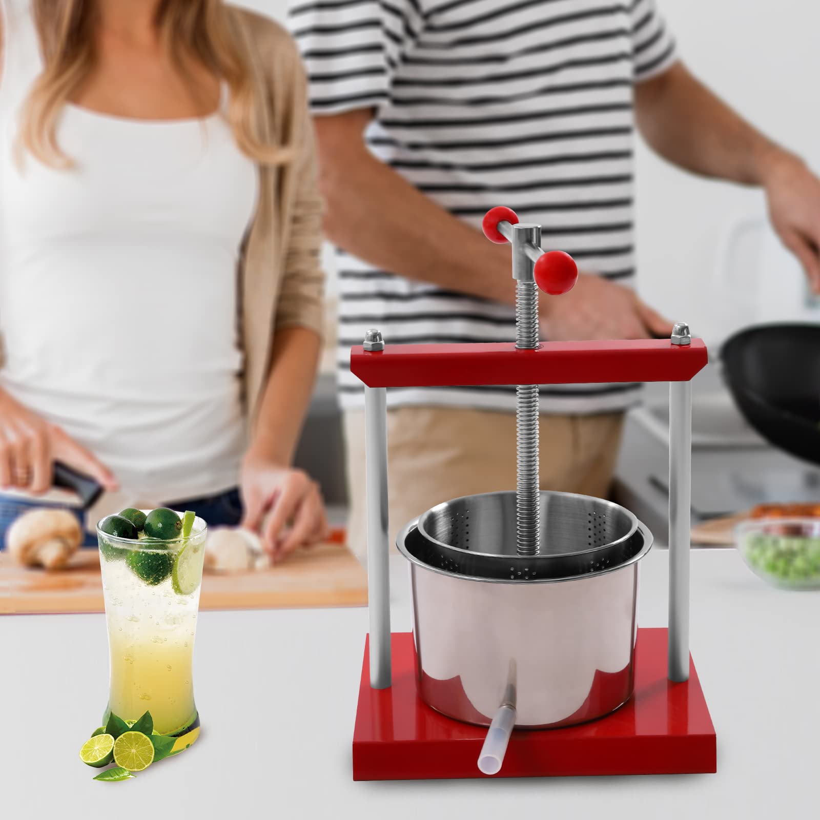 1.6 Gallon Stainless Steel Manual Fruit Press for Cheese, Herbs, Wine, Olive Oil & Juice - Food-Grade Tincture & Vegetable Press Machine for Apple, Carrot, Orange, Berry - Perfect for Home Brewing, Winemaking & DIY Juice Extraction