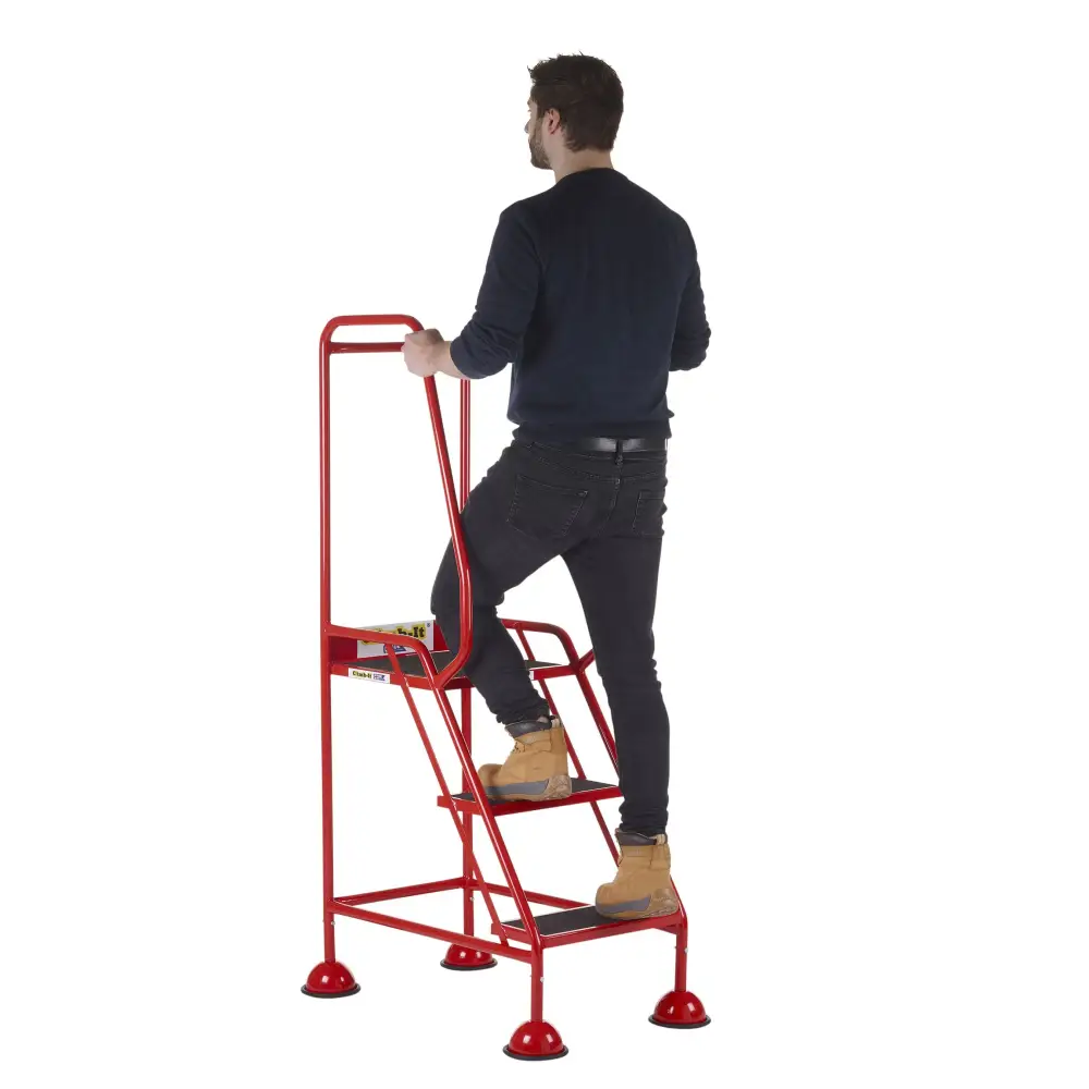 Climb It UK Domed Feet Steps - Red Non-Slip Ladder Accessories for Home, Garage, and Workshop Use