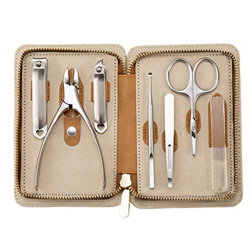 7-Piece Stainless Steel Precision Nail Clipper Set - Professional Manicure & Pedicure Kit with Slant Tip Scissors & PU Leather Case (Dark Brown) - Perfect for Home, Travel, Salon & Grooming Essentials