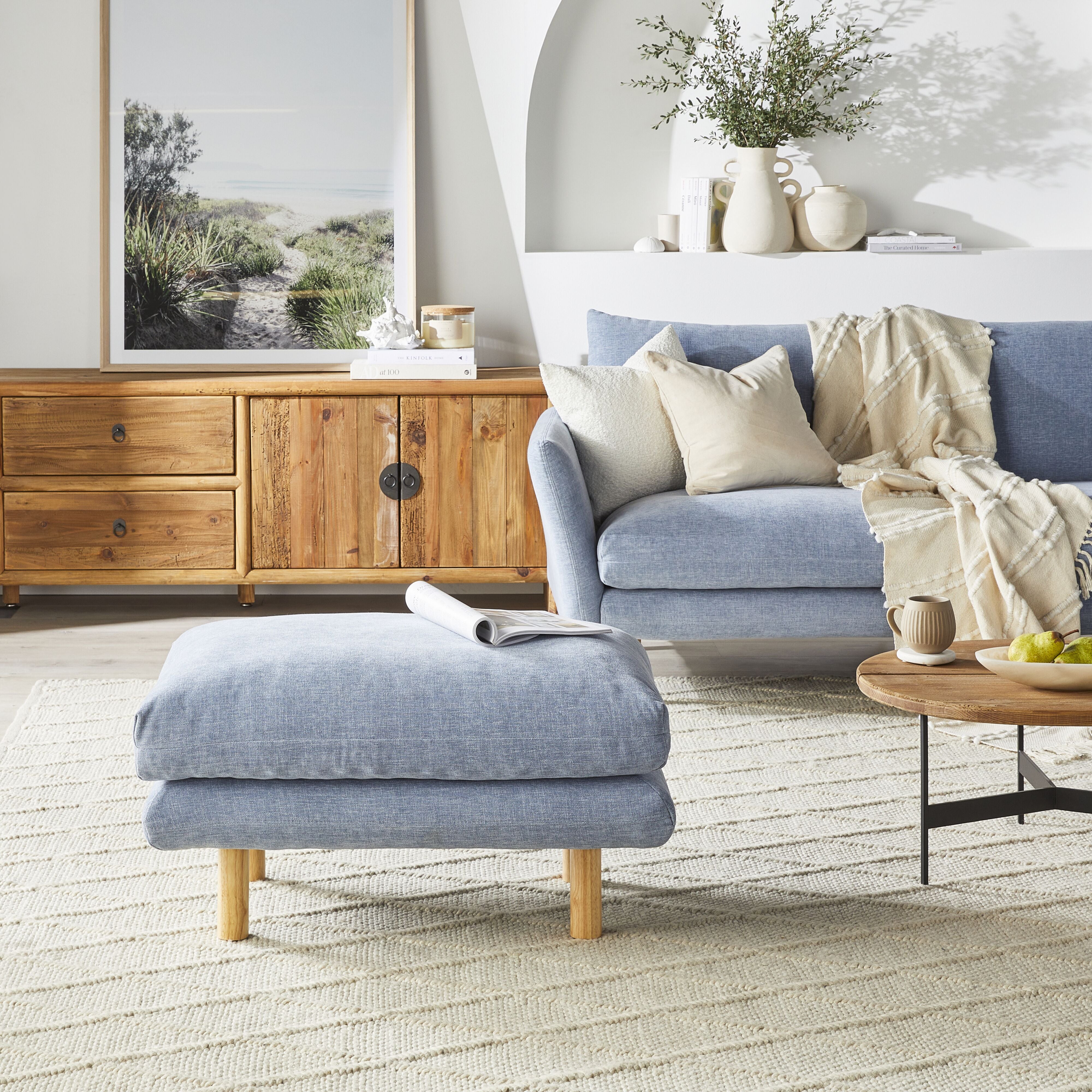 Austin Ottoman Serenity Morning Sky - Modern Living Room Storage Bench with Tufted Upholstery | Perfect for Small Spaces, Entryway Seating & Bedroom Decor