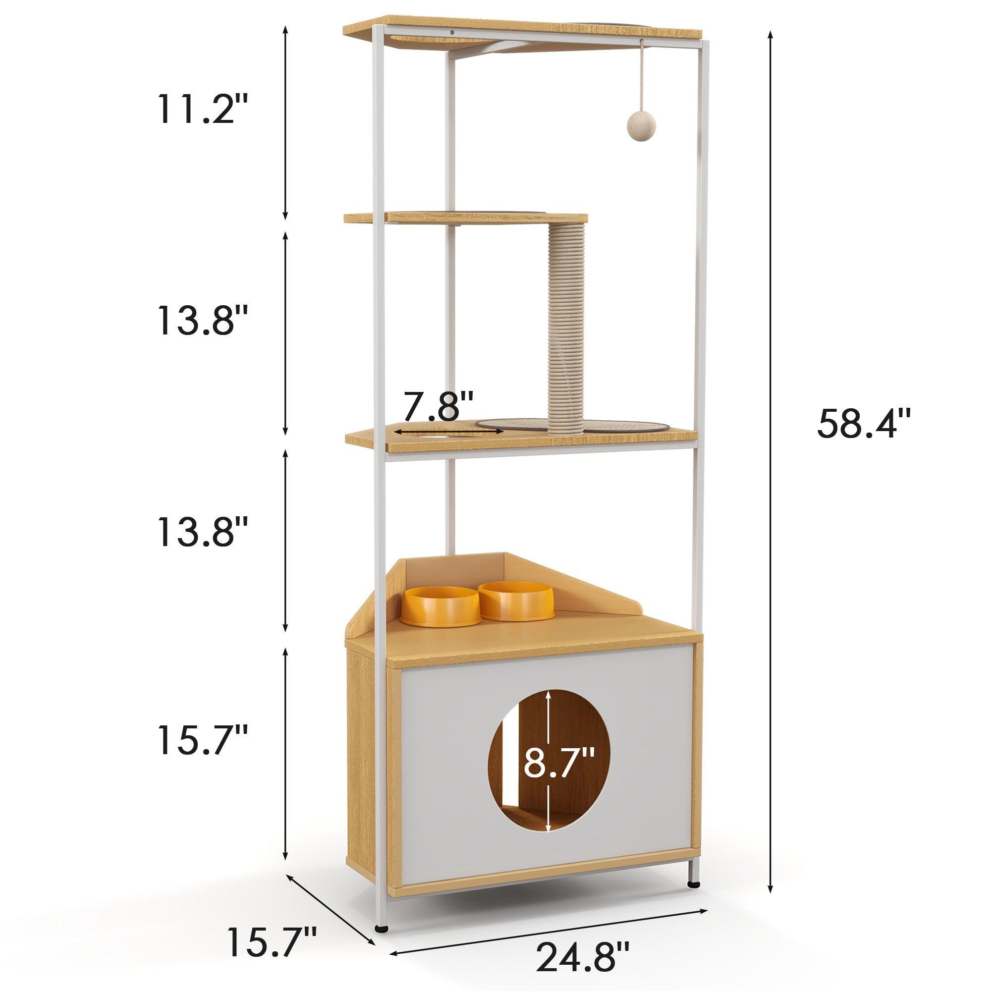 Premium Cat Tree with Scratching Post & Climbing Platforms - Multi-Level Cat Condo with Feeding Station - Sturdy Corner Cat Tower for Indoor Cats - Perfect for Play, Rest & Feeding in Small Spaces