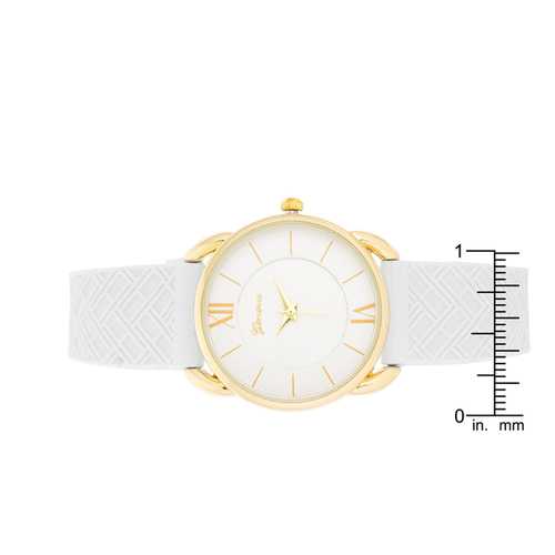 Mina Gold Classic Watch for Women - Elegant White Rubber Strap Waterproof Wristwatch | Perfect for Everyday Wear, Office & Special Occasions