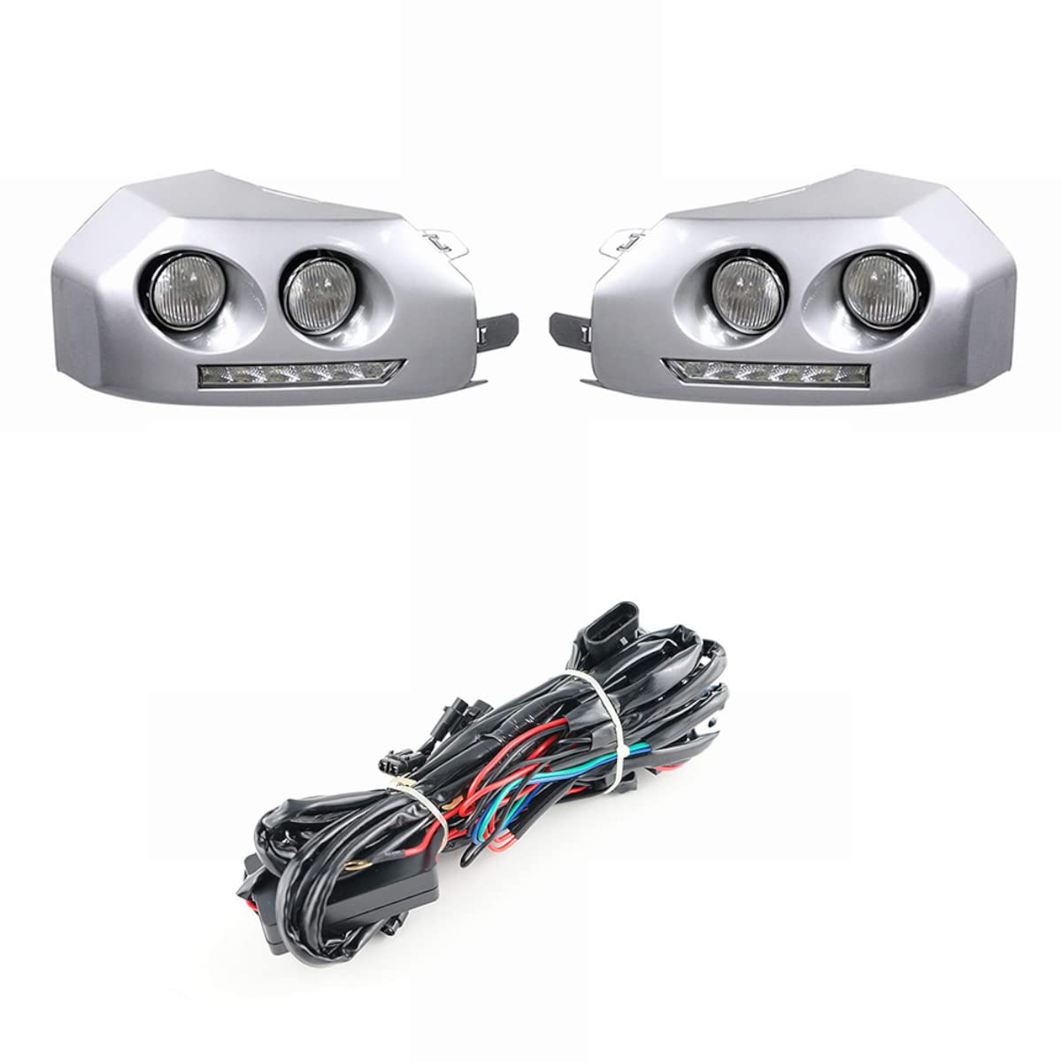 2007-2014 Toyota FJ Cruiser Front Bumper LED Fog Lights with DRL Daytime Running Strip - Chrome Bezel Replacement Kit (Includes Bulbs & Wiring Harness) - Perfect for Off-Roading, Night Driving & Enhanced Visibility
