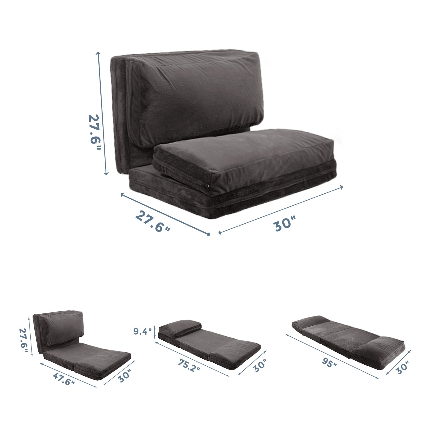 MAXYOYO Bean Bag Folding Sofa Bed - Extra Thick Floor Mattress with Washable Faux Fur Cover | Perfect for Living Room, Bedroom, Dorm & Game Room Lounging