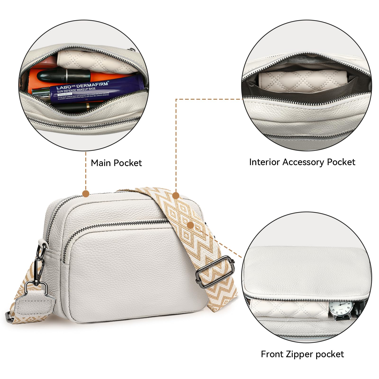 DXIOKO Genuine Leather Crossbody Bags for Women - Adjustable Wide Strap Small Handbag & Shoulder Purse - Stylish Camera Bag for Everyday Use, Travel & Work