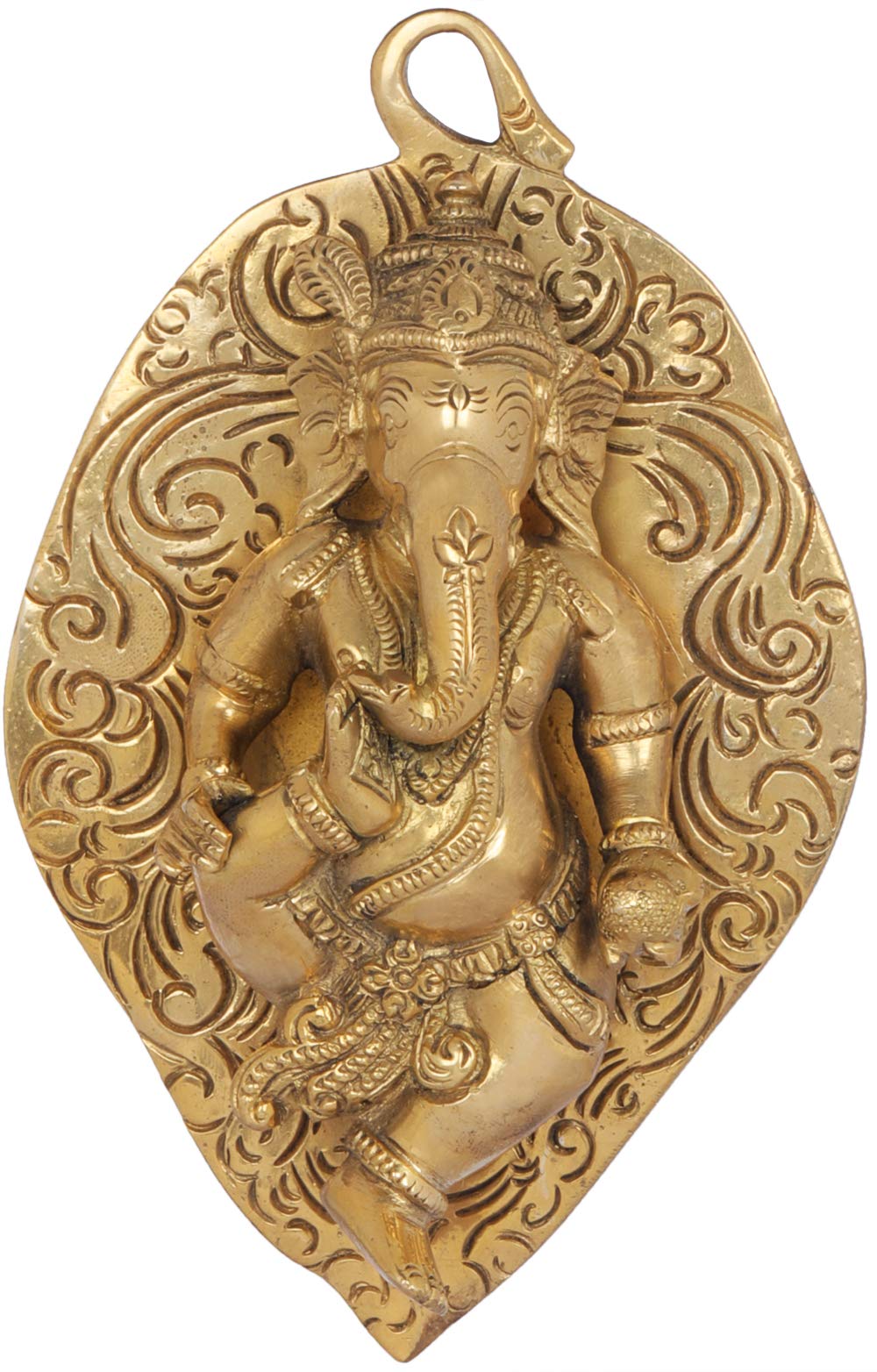 Baby Ganesha Brass Statue Wall Hanging - Handcrafted Pipal Leaf Design - Hindu Home Decor for Living Room, Office & Meditation Space