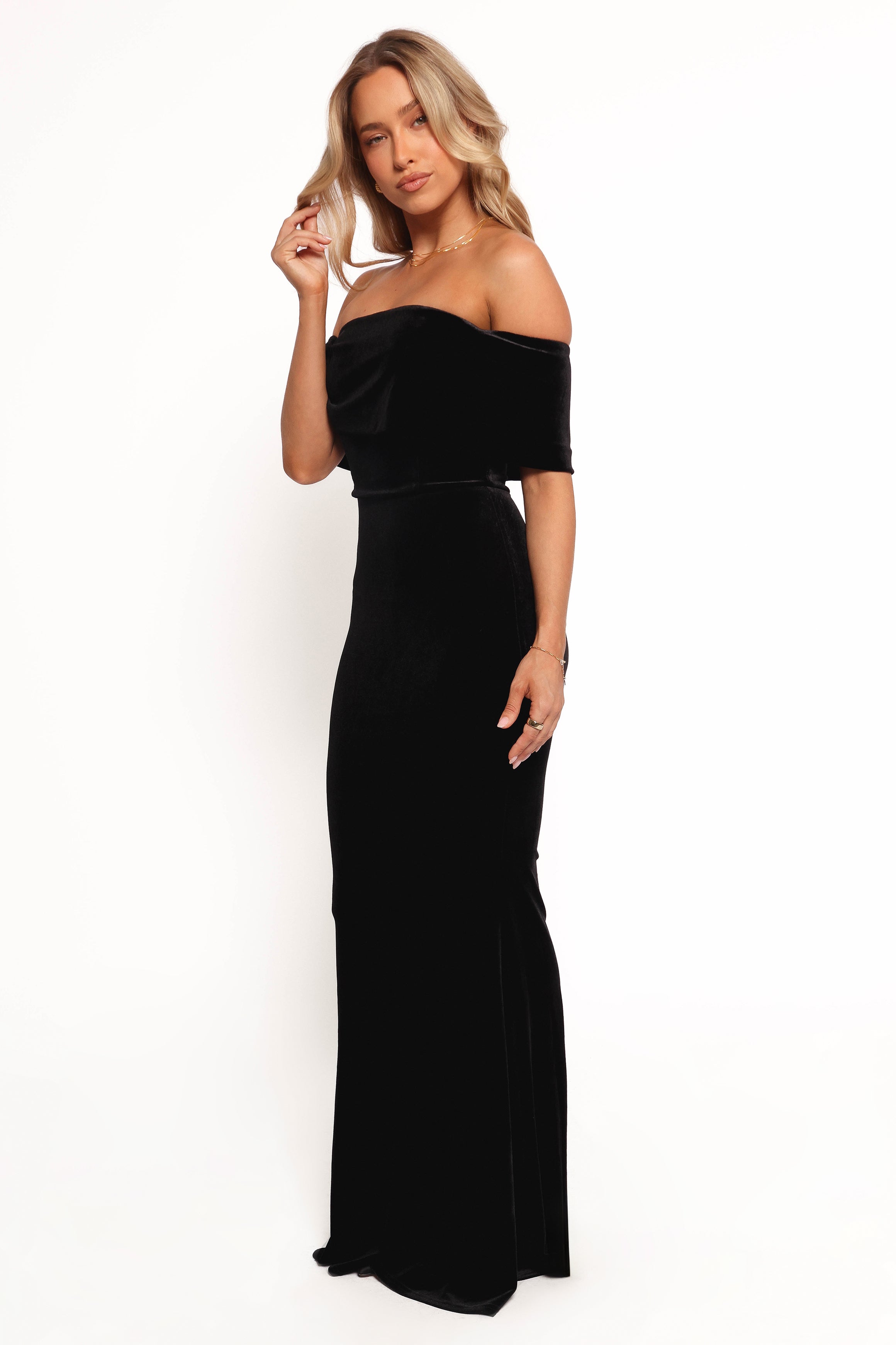 Adair Off Shoulder Maxi Dress for Women - Elegant Long Flowy Summer Dress in Black | Perfect for Beach, Wedding & Evening Party