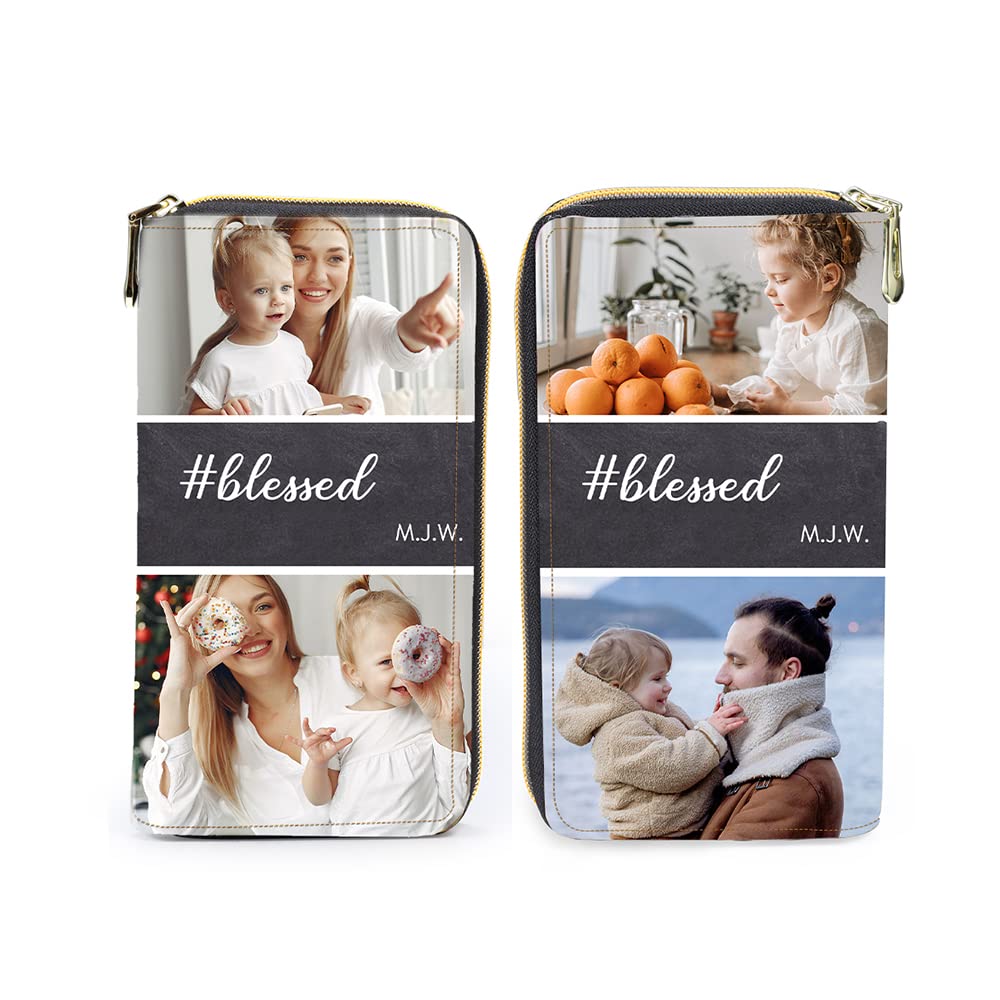 Custom Engraved Leather Wallets for Women - Personalized Photo & Name Zipper Wallet with Credit Card Slots - Elegant Gift for Mom, Wife, Her on Mother's Day, Birthday & Anniversary (Perfect for Travel, Work & Everyday Use)