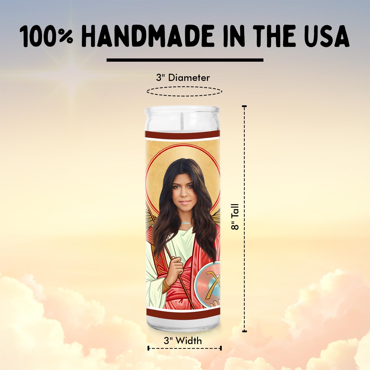 Handmade in USA 8 Inch Glass Prayer Votive Candle - Saint Candle for Celebrity Gifts & Home Decor - Perfect for Religious Ceremonies, Meditation & Thoughtful Present Giving