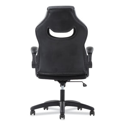 Premium High Back Executive Racing Style Chair - Padded Flip-Up Arms, Supports 225 lbs - Black Leather with Gray Accents & Black Base - Perfect for Office, Gaming & Home Workspace