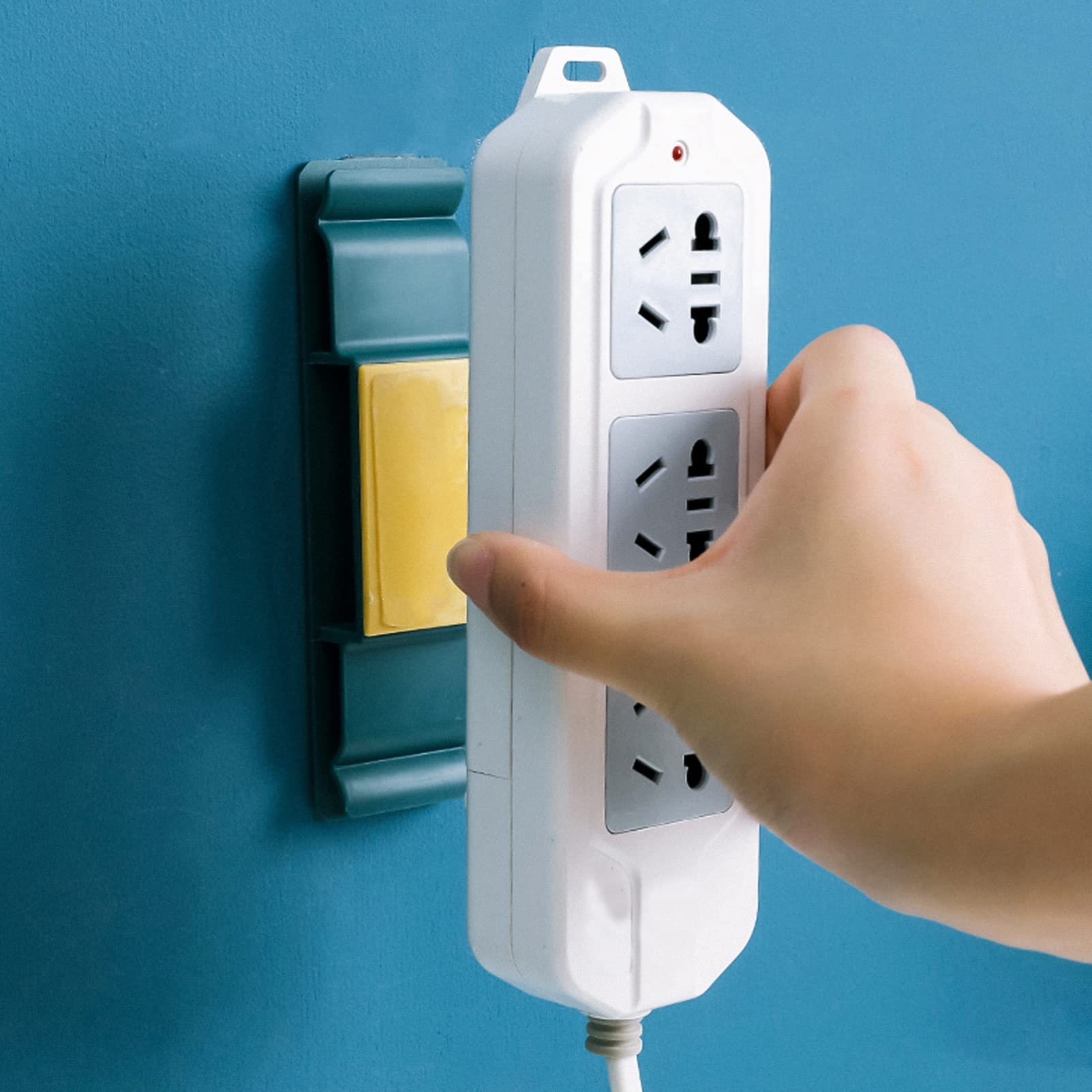 UKCOCO 4-Pack Adhesive Power Cord Organizer - Outlet Plug Holder, Extension Cable Protector & Wall Mount for Power Strips - Perfect for Home Office, Gaming Setup & Entertainment Center Cable Management