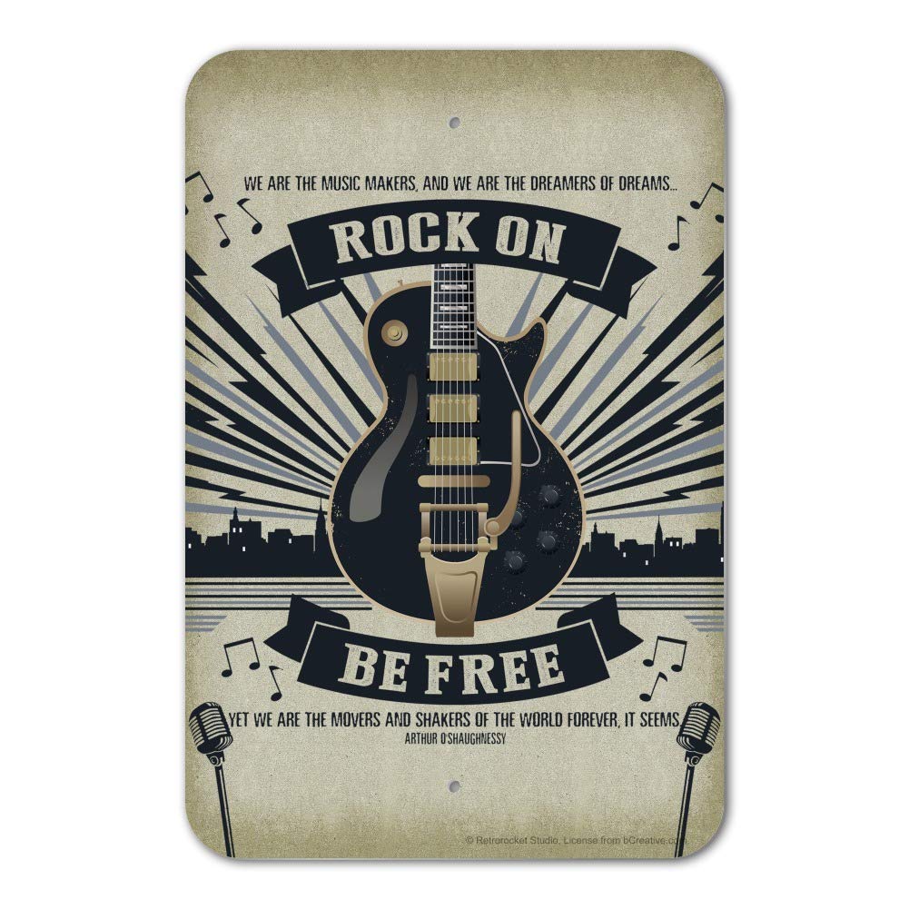 Rock On Be Free Guitar Wall Art - Vintage Music Decor for Home, Office & Business - Perfect for Music Lovers & Rock Fans