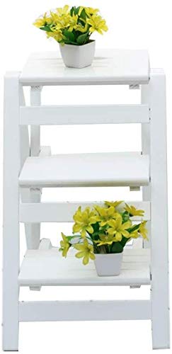XHALERY Folding Wooden Step Stool - Solid Wood Multifunctional Ladder Chair with 3 Steps for Home, Kitchen, Bathroom & Garden Flower Stand Support