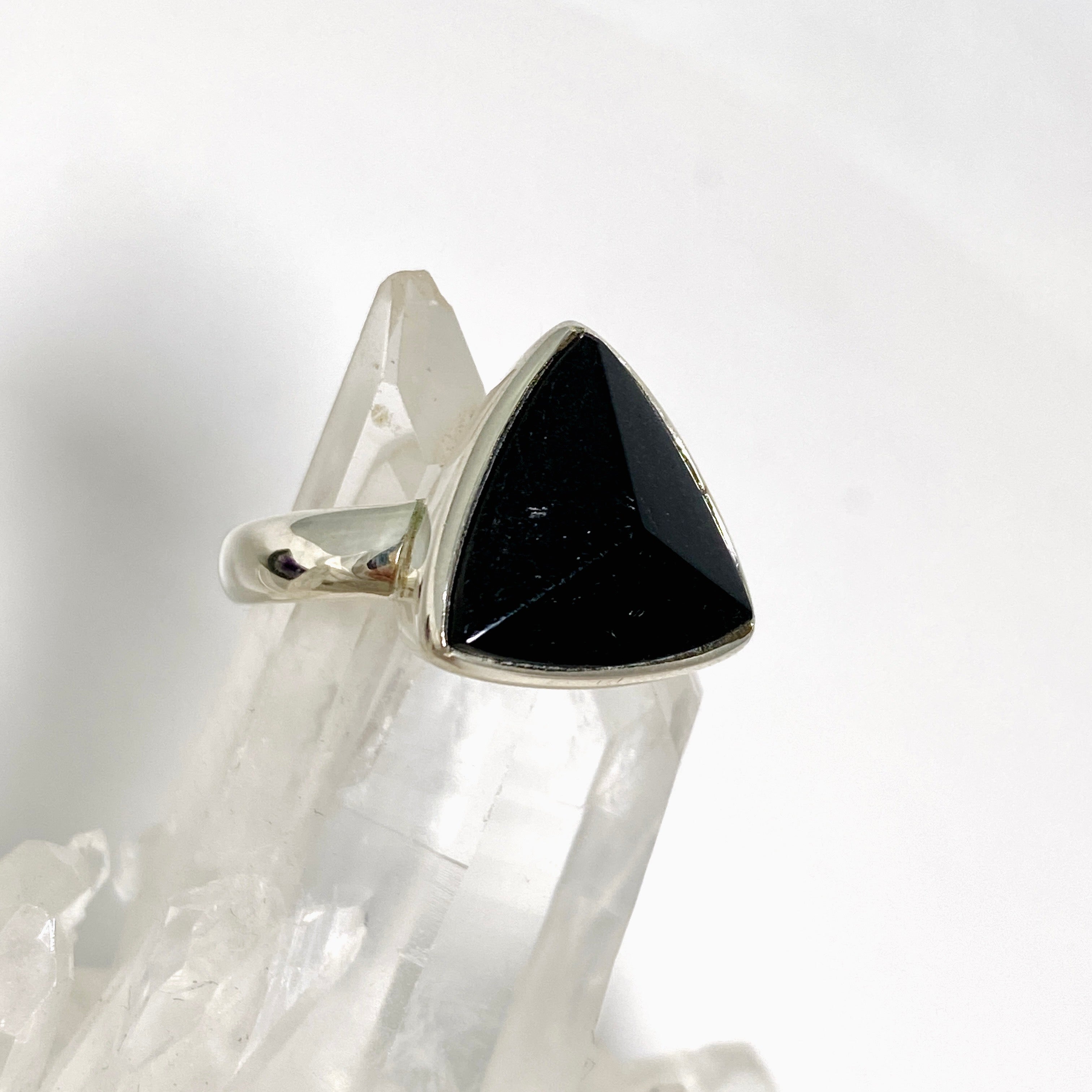 Black Tourmaline Triangular Faceted Ring for Women - Size 10 - PRGJ495 - Elegant Healing Crystal Jewelry for Meditation, Energy Protection & Spiritual Gifts