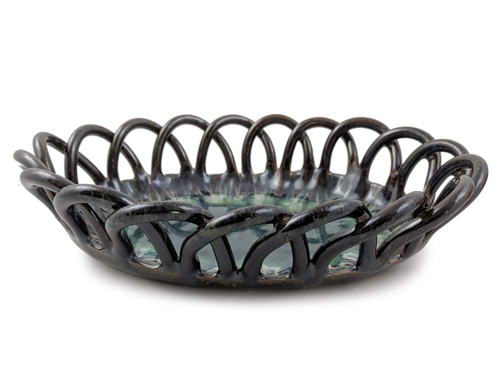 Handmade Stoneware Bread Basket - Midnight Blue Woven Pottery for Rustic Kitchen & Farmhouse Dining | Perfect for Bread, Fruits, and Home Decor