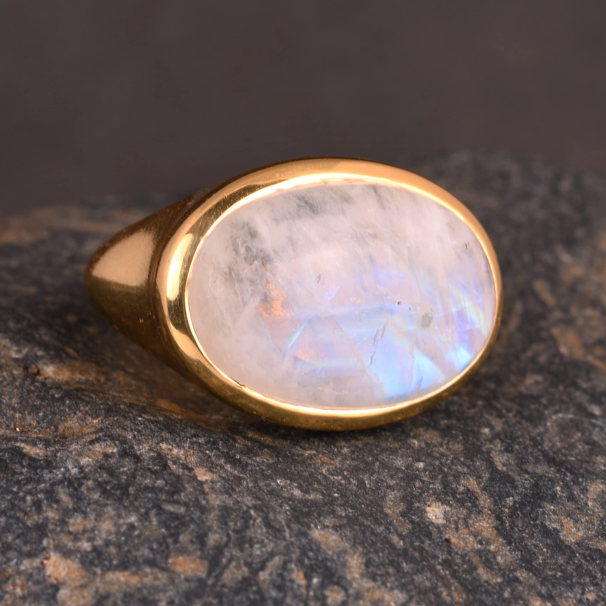 Handmade Rainbow Moonstone & Gold Ring for Women - Elegant Wedding, Engagement, Birthday, Mother's, Bridesmaid, Graduation, Retirement & Teacher Gift - Personalized Jewelry for Mom - Size 8.5 - Perfect for Special Occasions & Everyday Wear