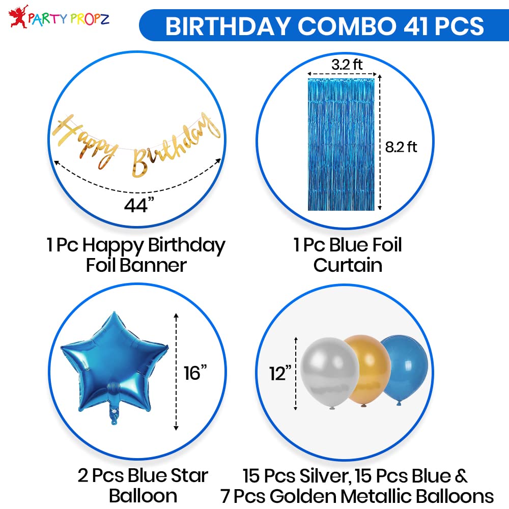 41 Pcs Boys Birthday Party Decorations Kit - Golden Foil Banner, Blue Foil Curtain, Star Balloons for Kids Birthday Celebration | Perfect for Indoor Party, Baby Shower & Birthday Backdrop