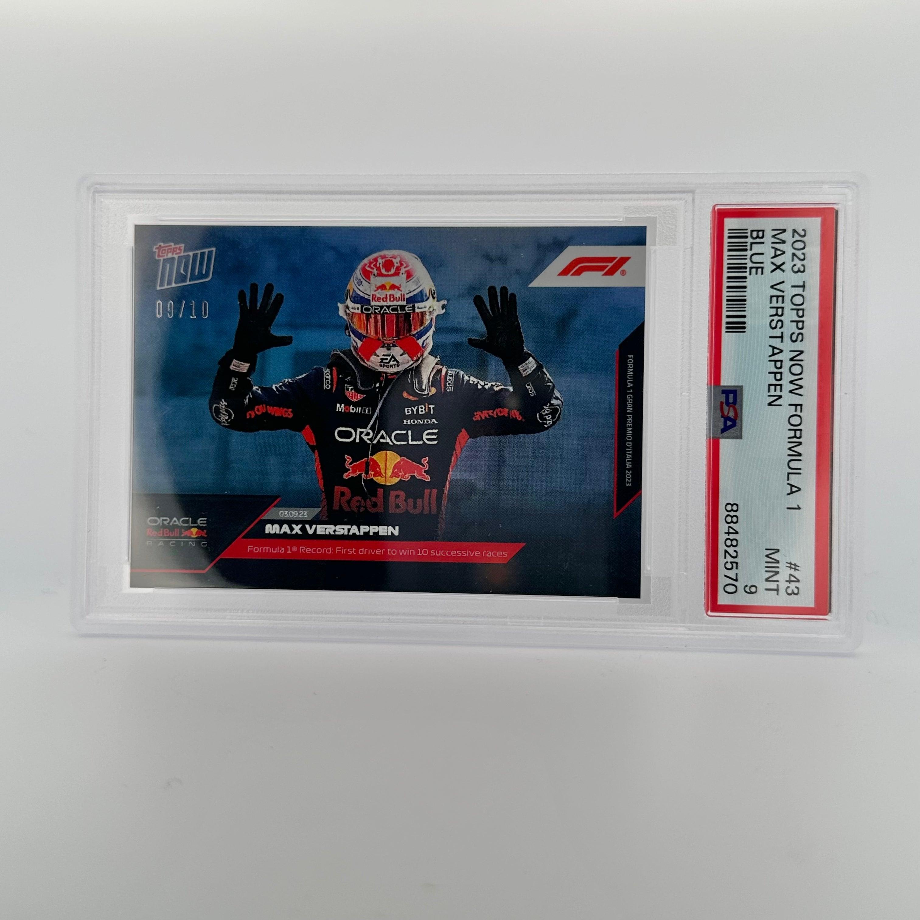 2023 Topps Now F1 PSA 9 Graded Max Verstappen #43 Blue Racing Card - Perfect for F1 Collectors, Sports Memorabilia Enthusiasts & Racing Fans Display