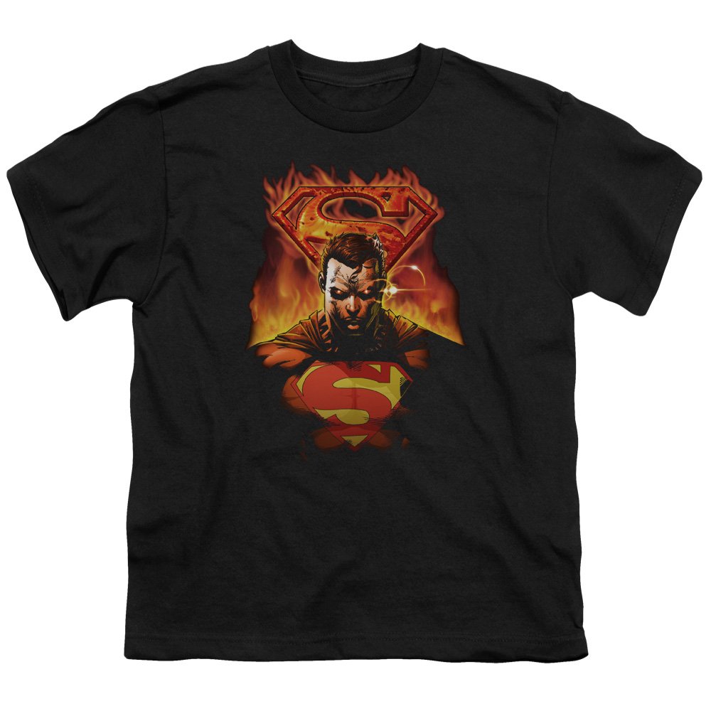 Superman Man On Fire Unisex Youth T-Shirt | DC Comics Graphic Tee for Boys & Girls | Casual Wear, Cosplay & Superhero Costume