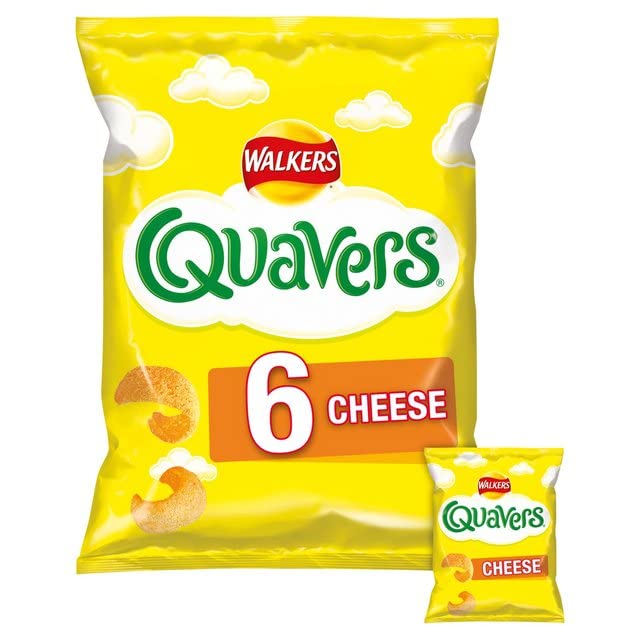 Walkers Cheese Quavers Crisps - 6 Pack (6x16.5g) | Crunchy Cheese Snacks for Parties, Lunchboxes & On-the-Go Snacking