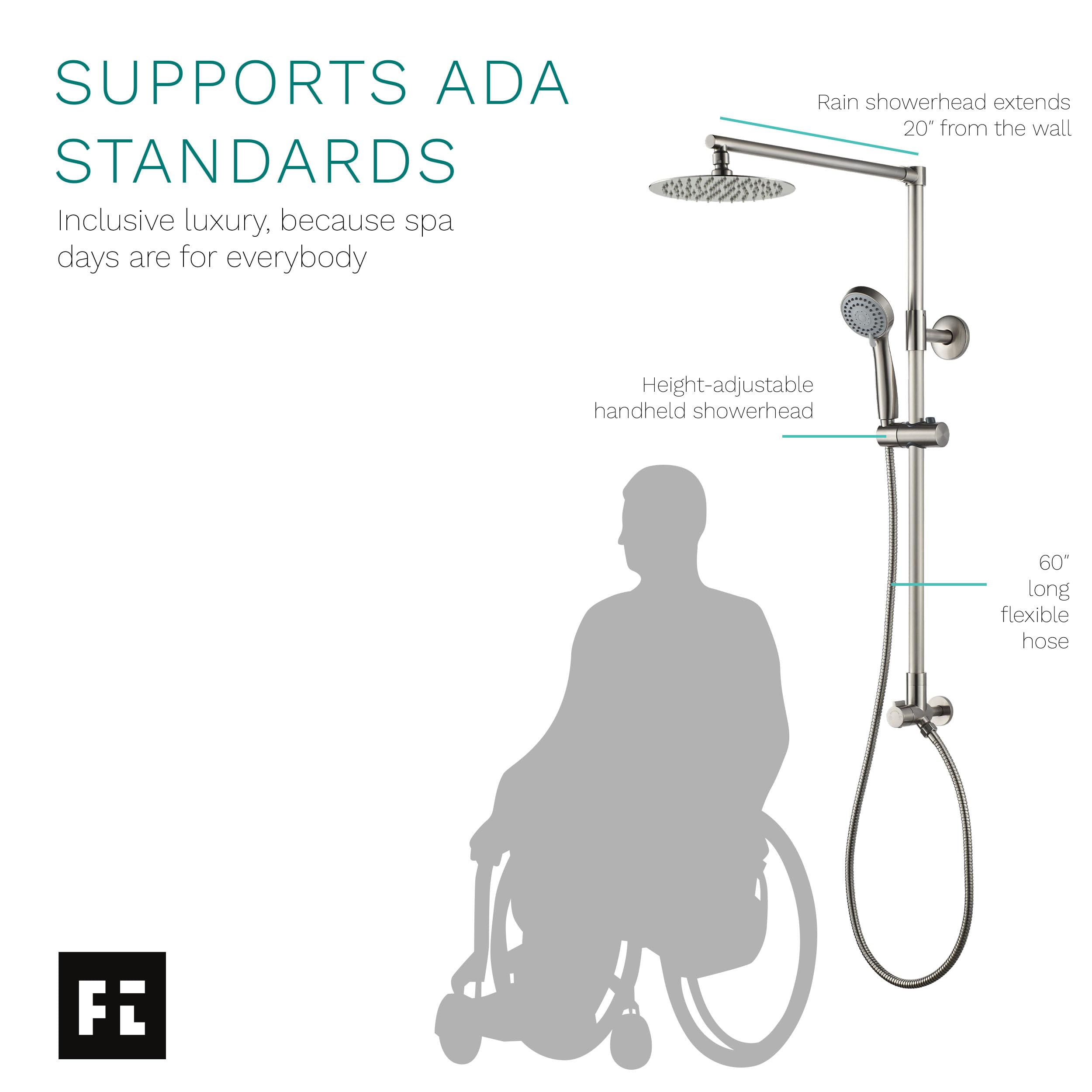 Polaris 3 Retrofit Rain Shower System - 3-Setting Handheld Shower Combo with Adjustable Slide Bar, 8 Inch Low Profile Shower Head (2.5 GPM, Brushed Nickel Finish) for Bathroom Renovation & Spa-Like Shower Experience