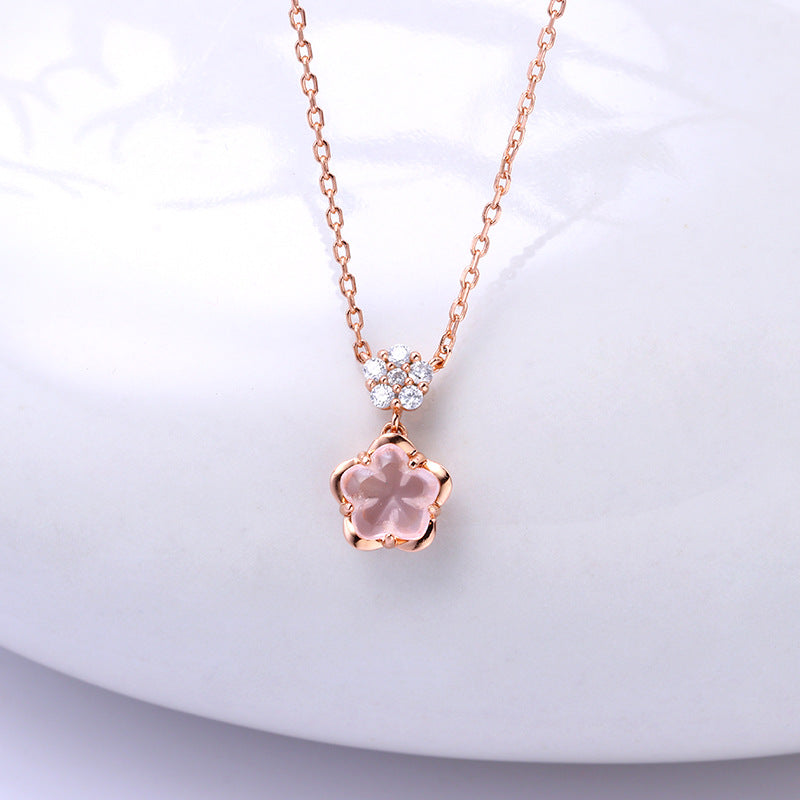 Cherry Blossom Rose Pink Gemstone Necklace for Women - Elegant Floral Jewelry Gift for Valentine's Day, Anniversary & Special Occasions | TB1282