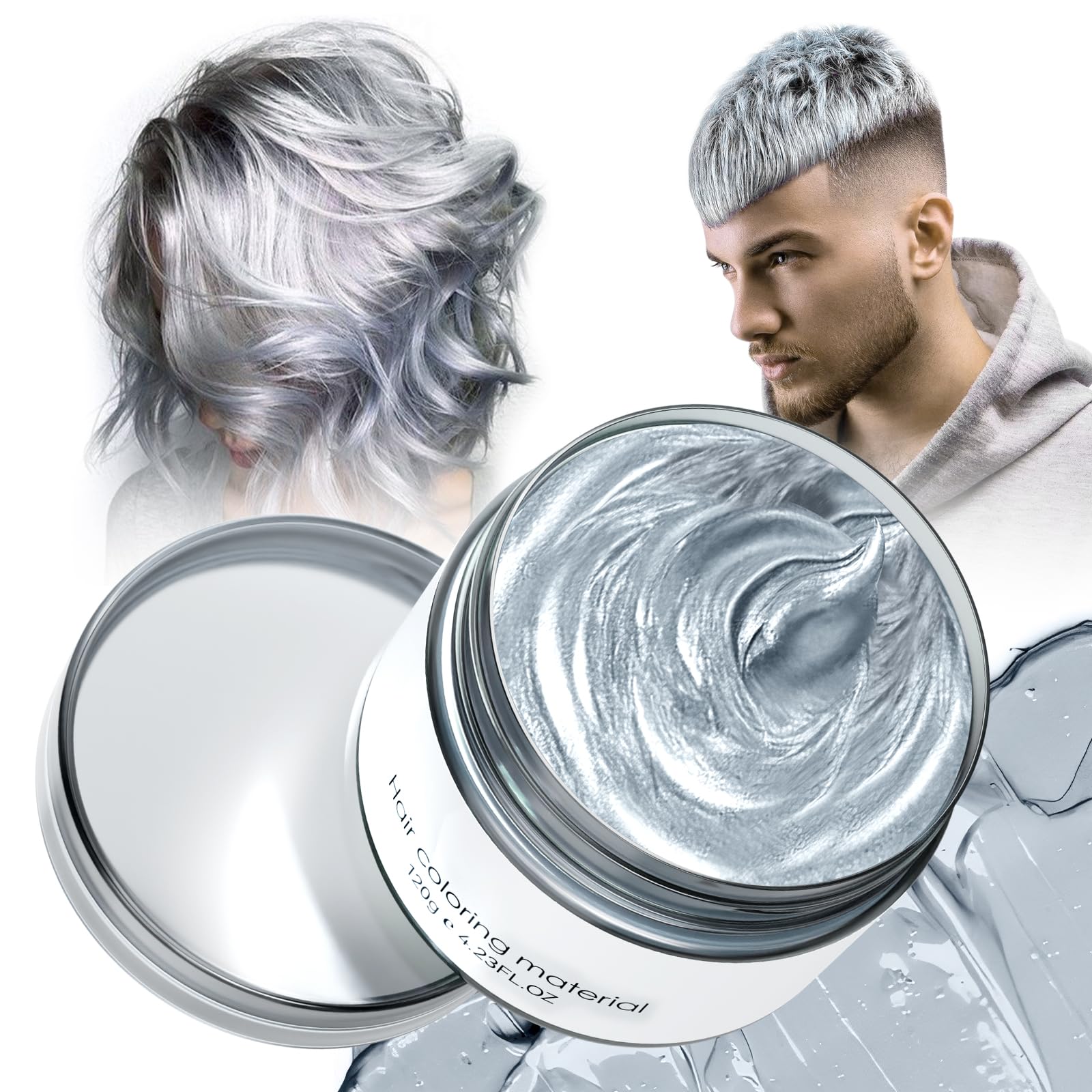Silver Grey Temporary Hair Color Wax - Wash Out Hair Dye for Women, Men & Kids | Natural Looking Gray Hair Styling Wax for Costumes, Parties & Daily Use