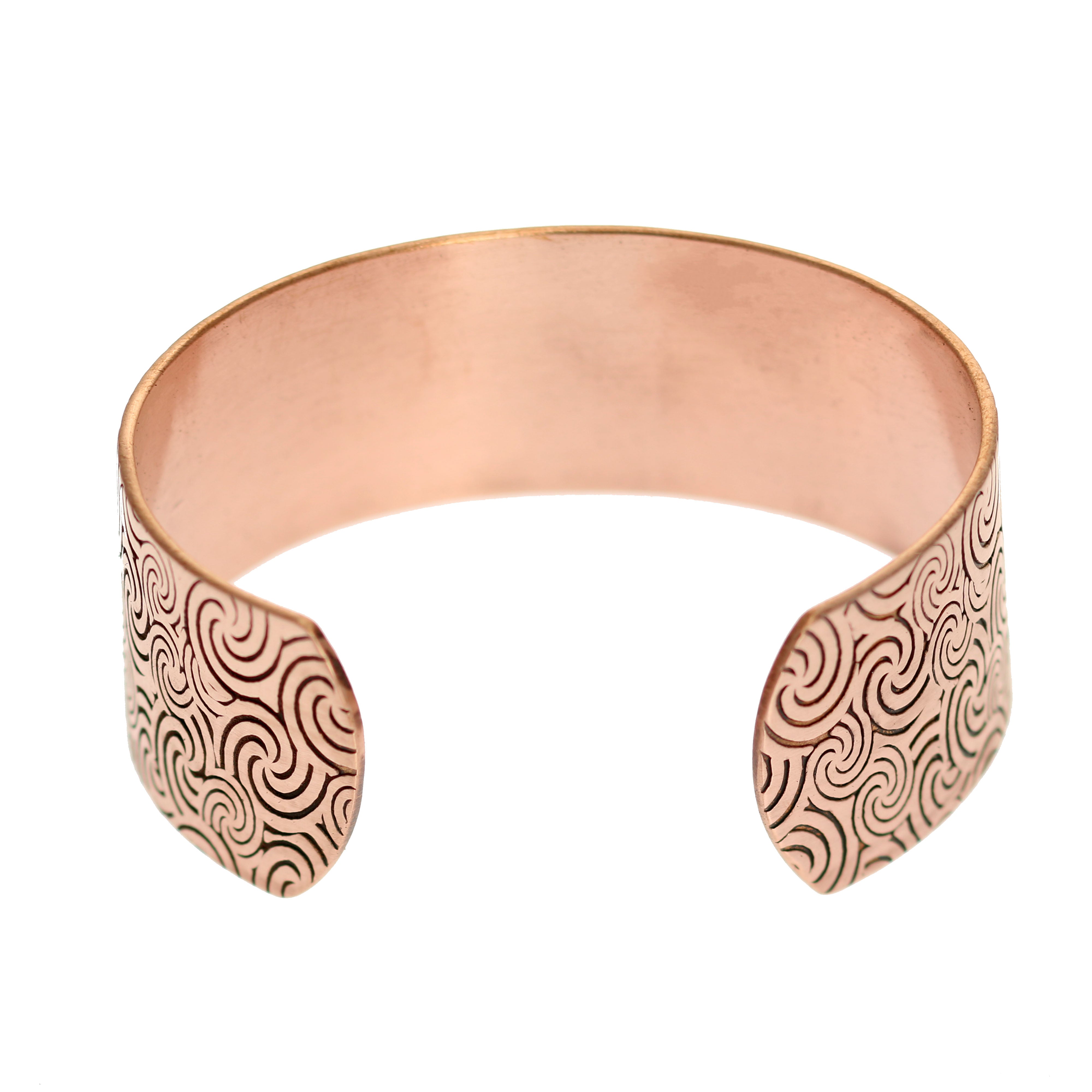 Men's Solid Copper Wave Embossed Cuff Bracelet - 1 Inch Wide Bangle for Casual Wear & Special Occasions