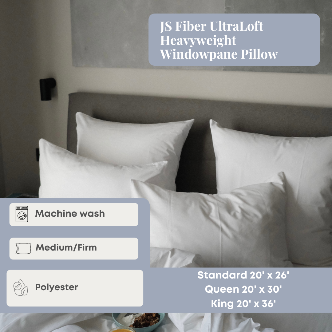 JS Fiber UltraLoft Heavyweight Windowpane Pillow - Premium Comfort for Bedroom, Living Room & Office - Hypoallergenic & Supportive for Side Sleepers