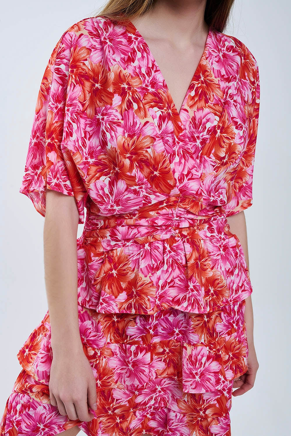 Floral Print Robe in Pink, Orange & Red Tones - Perfect for Summer Dresses, Beach Cover-Ups & Boho Fashion