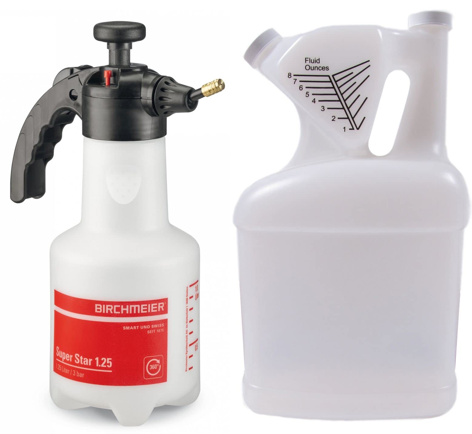 Birchmeier Super Star 360° Hand Sprayer with Tip N' Measure - 1 Gallon Garden Sprayer Bottle (2-Pack Bundle) for Lawn Care, Weed Control & Plant Fertilizing