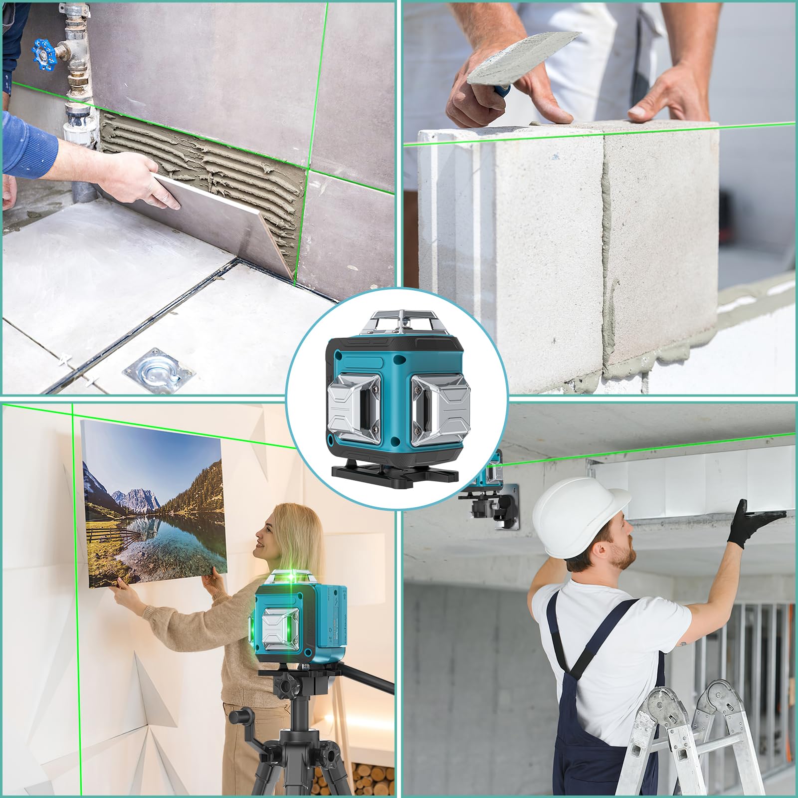 Catlyn 360° Self-Leveling Laser Level - 4x360° 16-Line Green Cross Line Laser Tool with Pulse Mode & Rechargeable Battery - Perfect for Floor Tile Installation, Wall Pictures, Outdoor Construction & Grid Alignment